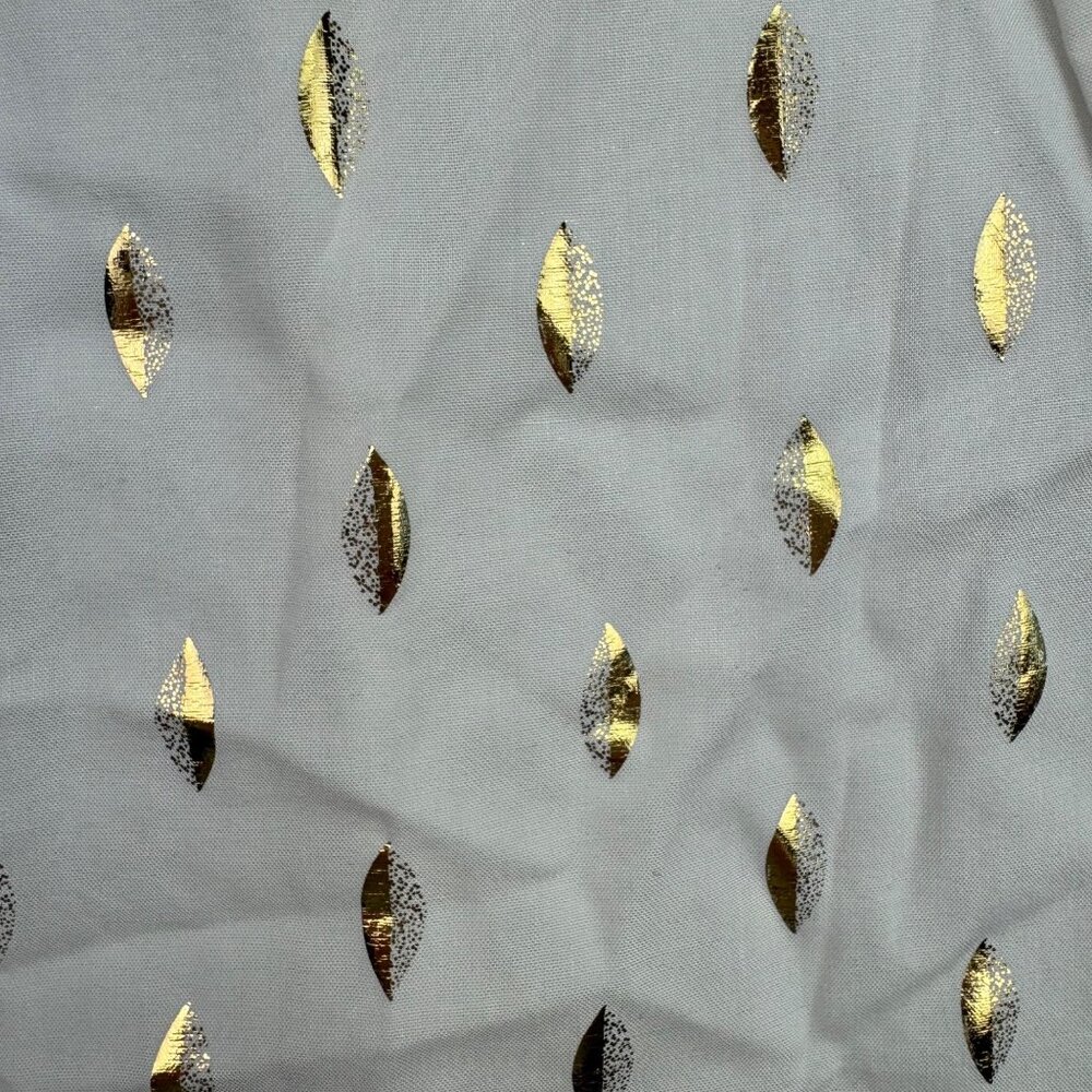Solitaire White/Gold Geometric Foil Neck Tie ruffle cuff Blouse Women's sz XL - Picture 9 of 9